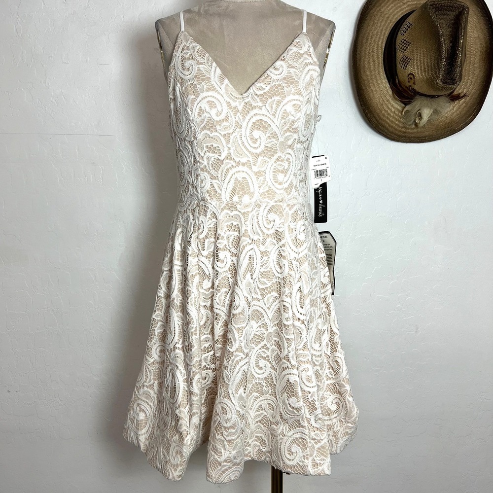 NWT Sequin Hearts White Lace Fit & Flare Cocktail Dress Nude Lining 7